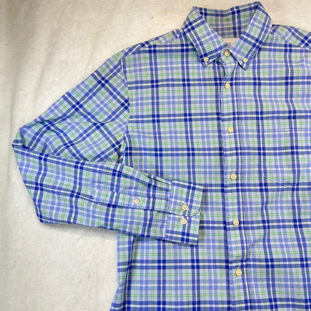 Preppy RVYC Plaid Button Down Shirt Medium Coastal Blue Green Long Sleeve - Picture 2 of 9
